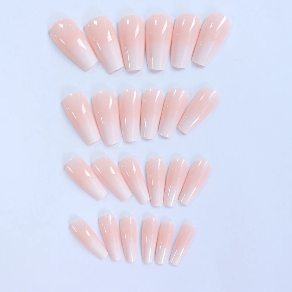 24 Pcs Pink Gradient Glossy Ballerina Press-On Nails - The Beauty Blossoms