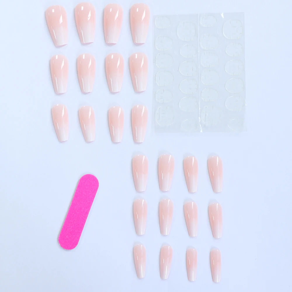 24 Pcs Pink Gradient Glossy Ballerina Press-On Nails - The Beauty Blossoms