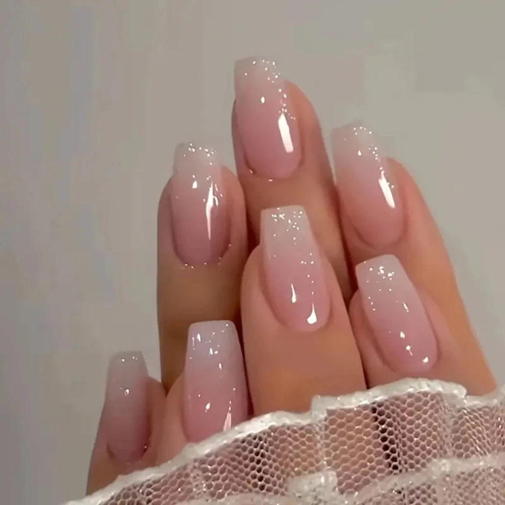 24 Pcs Pink Gradient Glossy Ballerina Press-On Nails - The Beauty Blossoms