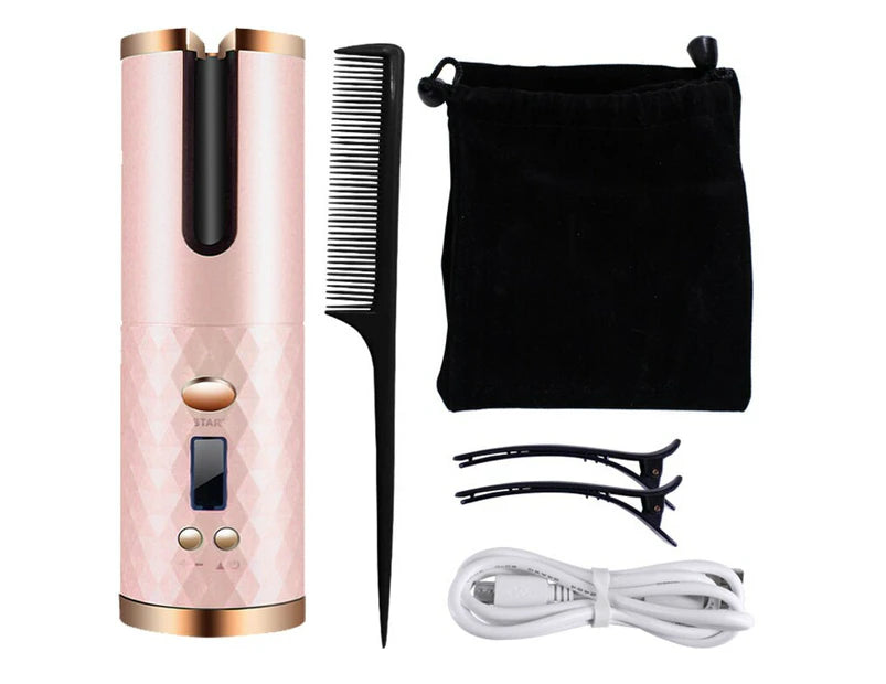 Rechargeable Portable Automatic Ceramic Hair Curler with LCD Display