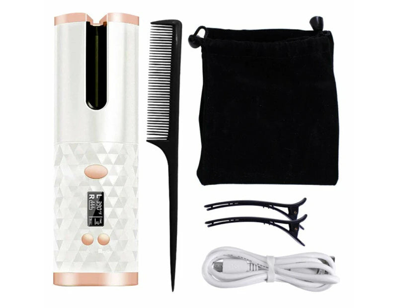 Rechargeable Portable Automatic Ceramic Hair Curler with LCD Display