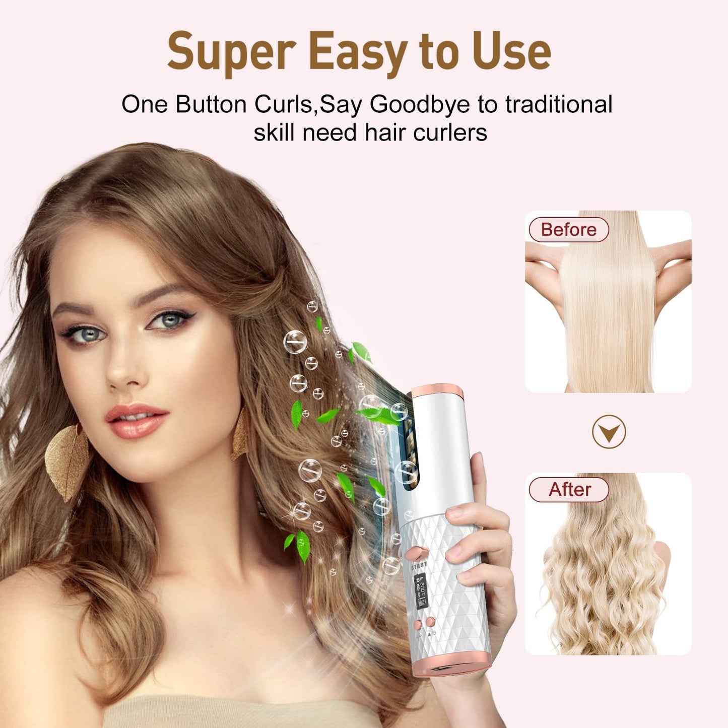 Rechargeable Portable Automatic Ceramic Hair Curler with LCD Display