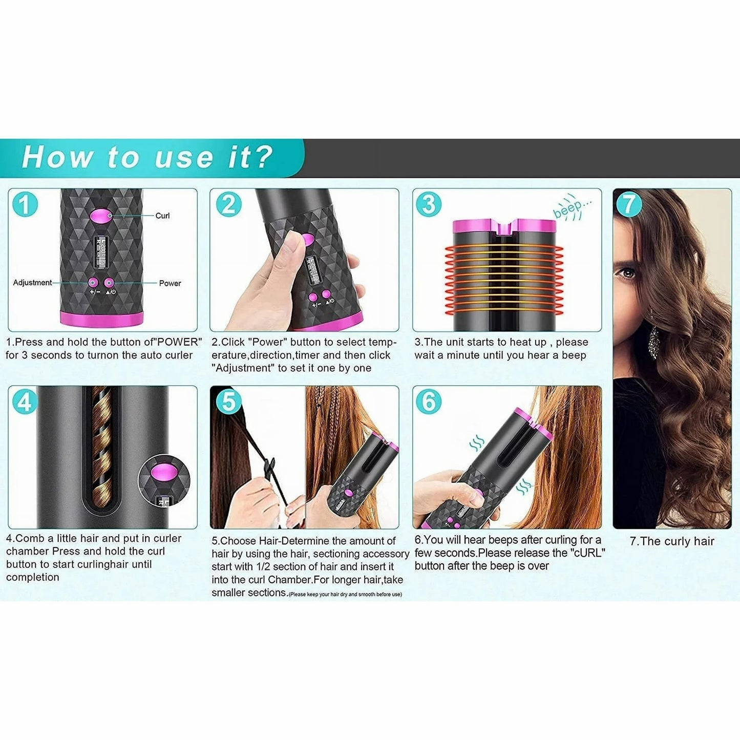 Rechargeable Portable Automatic Ceramic Hair Curler with LCD Display