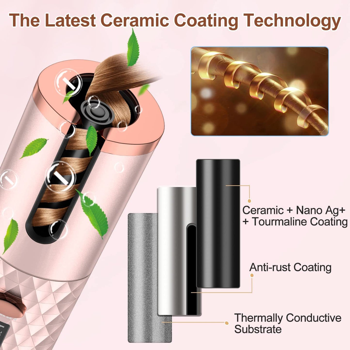 Rechargeable Portable Automatic Ceramic Hair Curler with LCD Display